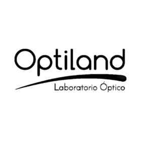 logo de laboratorio optico optiland blanco y negro